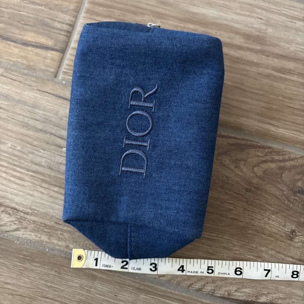 Christian Dior Denim Blue Cosmetic Makeup Zipper Bag Pouch Clutch - Picture 7 of 8